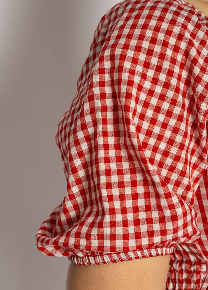 Бесцветная летняя блуза женская в мелкую клетку (красно-белый) Time of Style