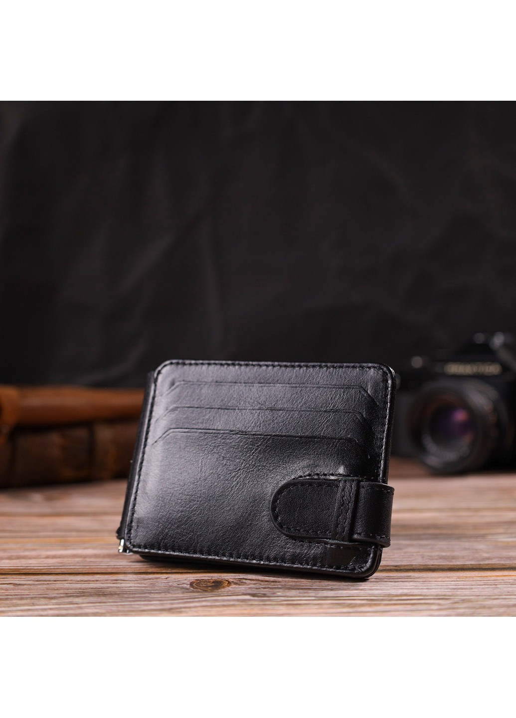 Классический надежный зажим для денег из натуральной гладкой кожи 21939 Черный Canpellini (259829951)