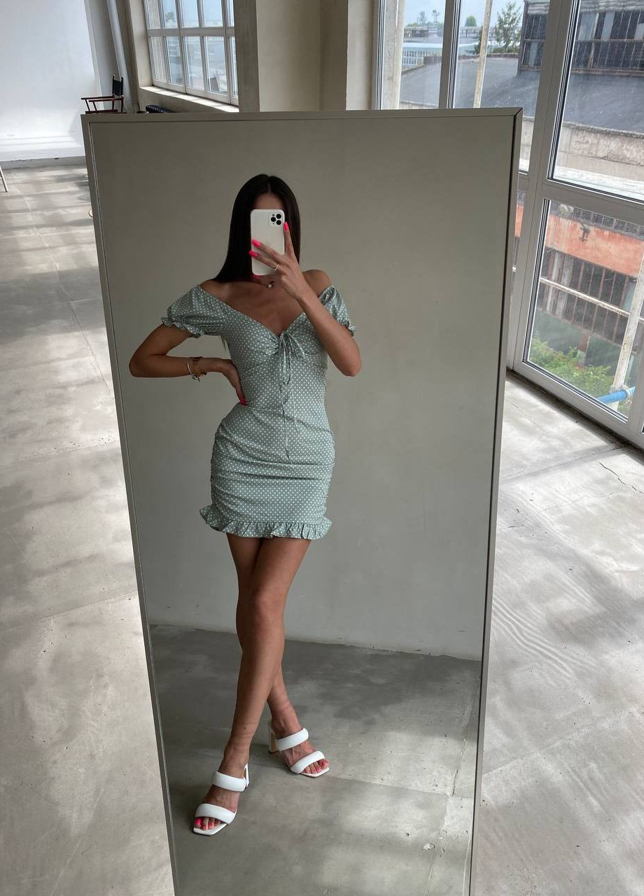 Оливкова повсякденний неймовірно гарна та легка жіночя сукня на кожен день No Brand в горошок