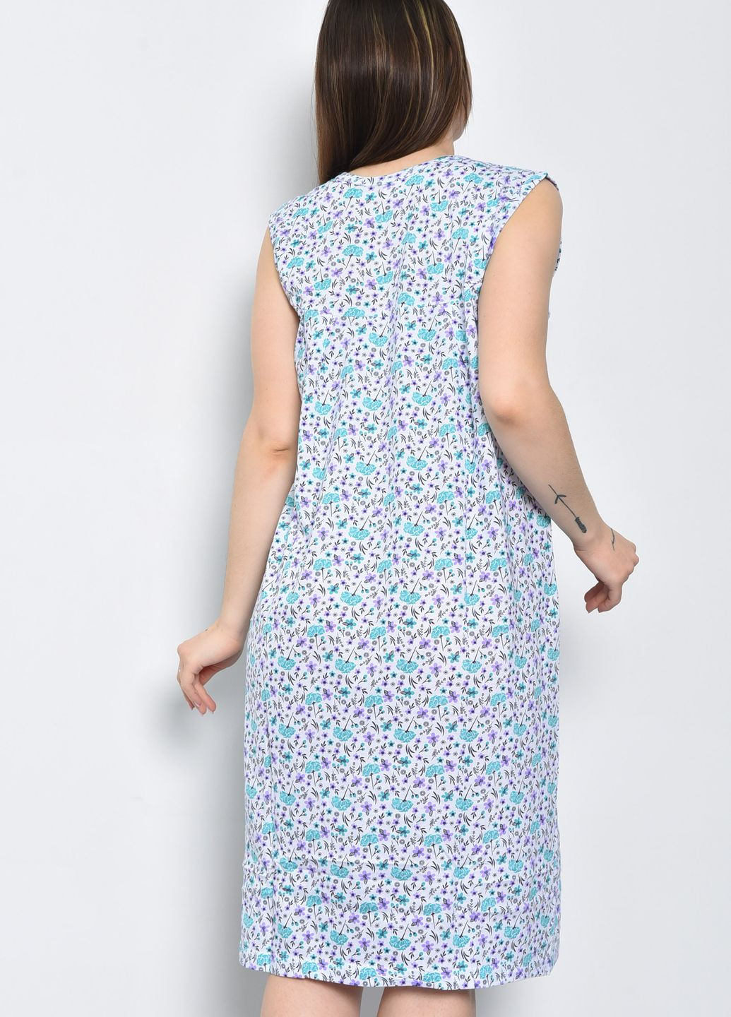 Нічна сорочка жіноча білого кольору з квітковим принтом Let's Shop (271958457)