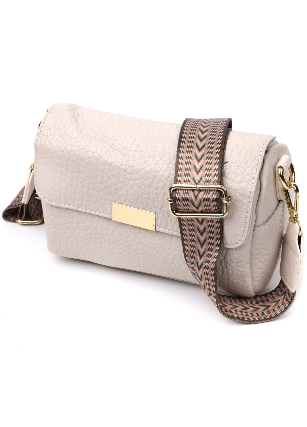 Красивая кожаная женская сумка с оригинальной плечевой лямкой 22404 Белая Vintage (276461757)