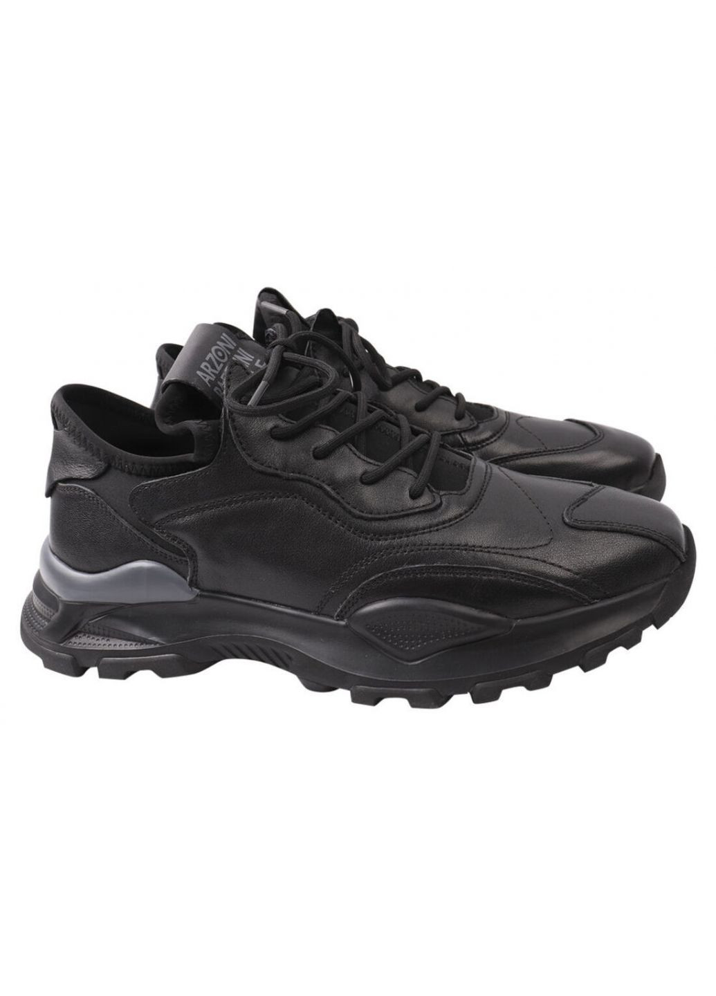 Черные кроссовки мужские из натуральной кожи, на низком ходу, на шнуровке, черные, Cosottinni 337-21DK