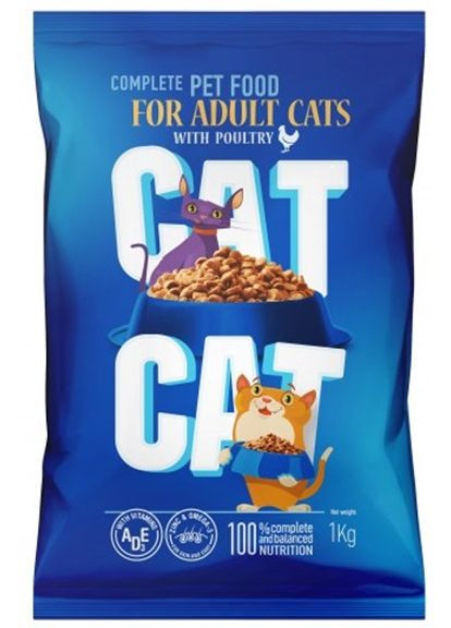 Сухой сбалансированный корм для взрослых кошек Cat Cat Adult с мясом птицы 1 кг Quattro (275866390)