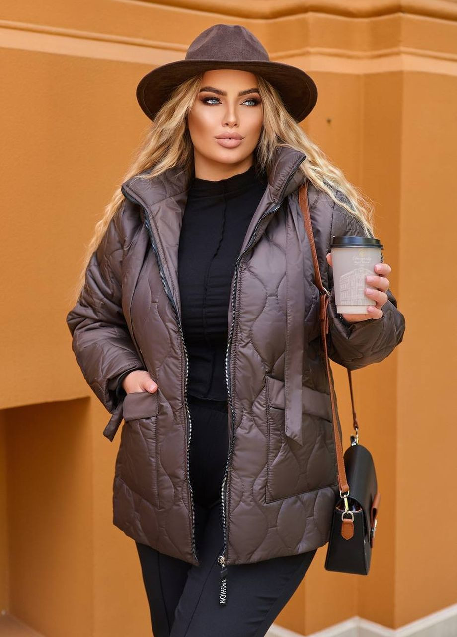 Коричневая женская теплая куртка цвет шоколад р.62/64 445181 New Trend
