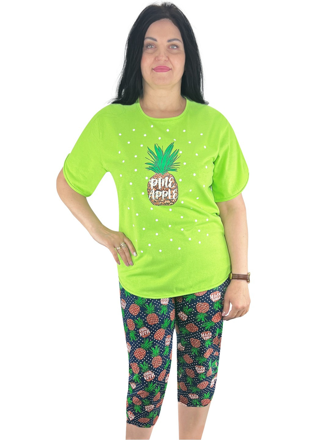 Салатовая всесезон пижама футболка и бриджи ананас футболка + бриджи Жемчужина стилей 4674
