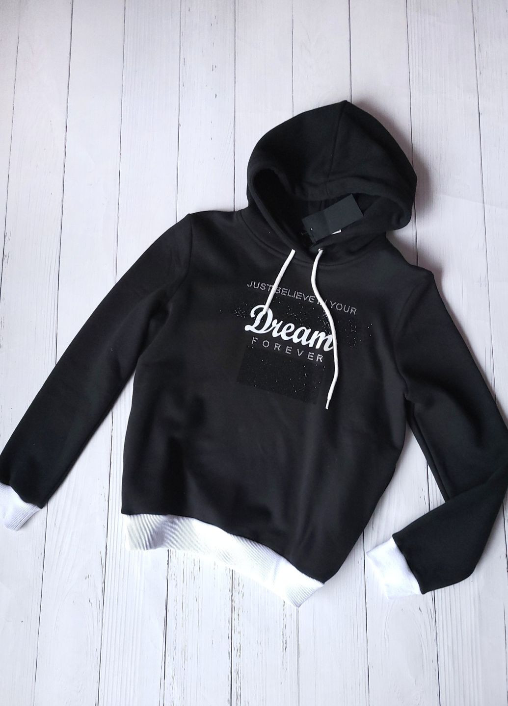 Чорний світшот однотонний з стразами rich glam чорний (262892631)