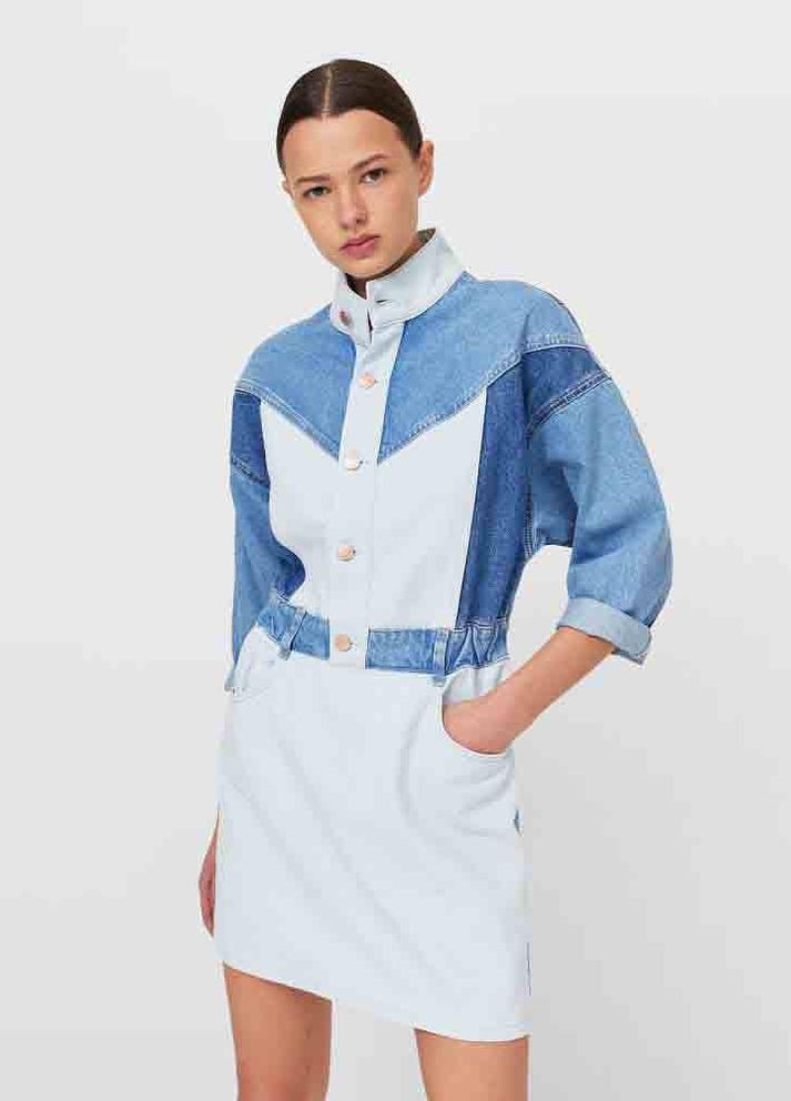 Голубое женское платье из лоскутков "pro настоящее" цвет голубой р.l 445708 New Trend