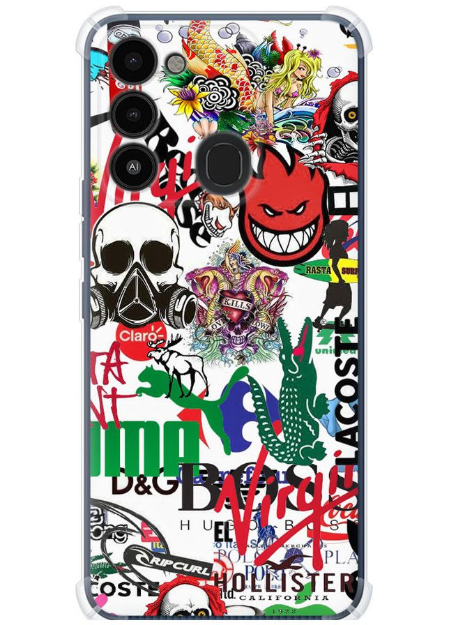 Силіконовий протиударний с посиленими кутами чохол 'Many different logos' для Endorphone Tecno Spark 8C KG5k (264913522)