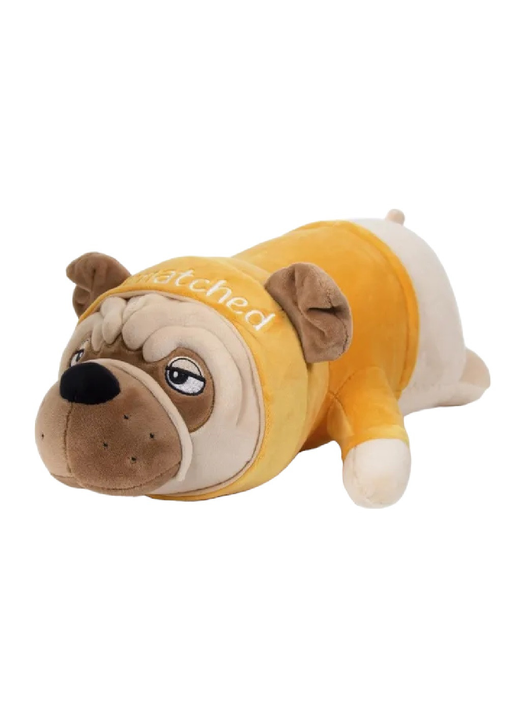 М'яка іграшка обіймашка подушка антистрес довга плюшева собака мопс в одязі 72 см (475886-Prob) З помаранчевою кофтою Unbranded (275068595)