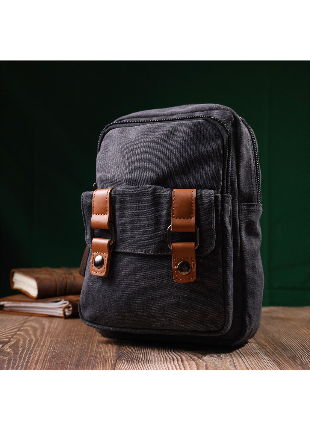 Практична сумка-рюкзак з двома відділеннями із щільного текстилю 22162 Чорний Vintage (267932155)