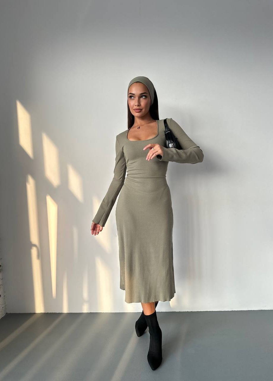 Оливкова жіноча сукня рубчик No Brand