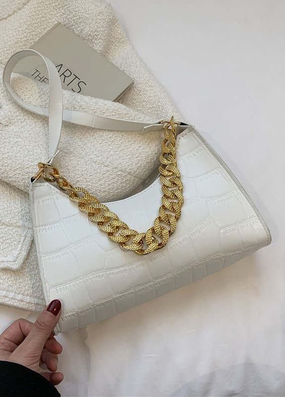Женская маленькая сумочка багет рептилия крокодиловая кожа белая No Brand (259470504)