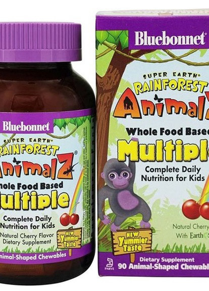 Rainforest Animalz, Multiple Complete Daily Nutrition For Kids 90 Chewables Natural Cherry Flavor BLB0184 Bluebonnet Nutrition (256720875)
