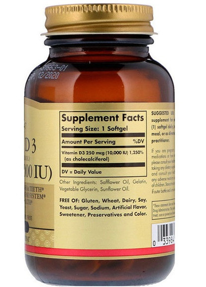 Vitamin D3 (Cholecalciferol) 10000 IU 120 Softgels Solgar (256719137)