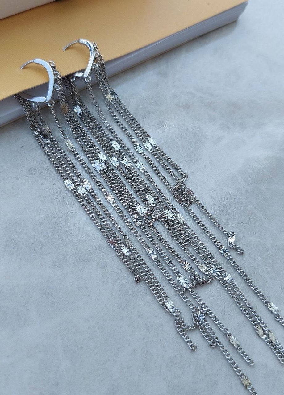 Длинные висячие женские серьги с цепочками MK1133 серебряный DeKolie (263777845)