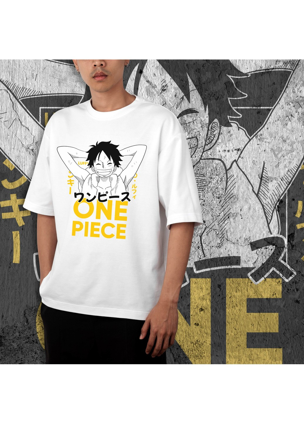 Біла футболка з принтом ван піс - luffy white 2 No Brand