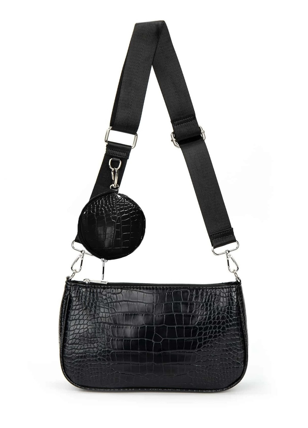 Жіноча класична сумочка багет з гаманцем рептилія T-132 чорна No Brand (259248593)