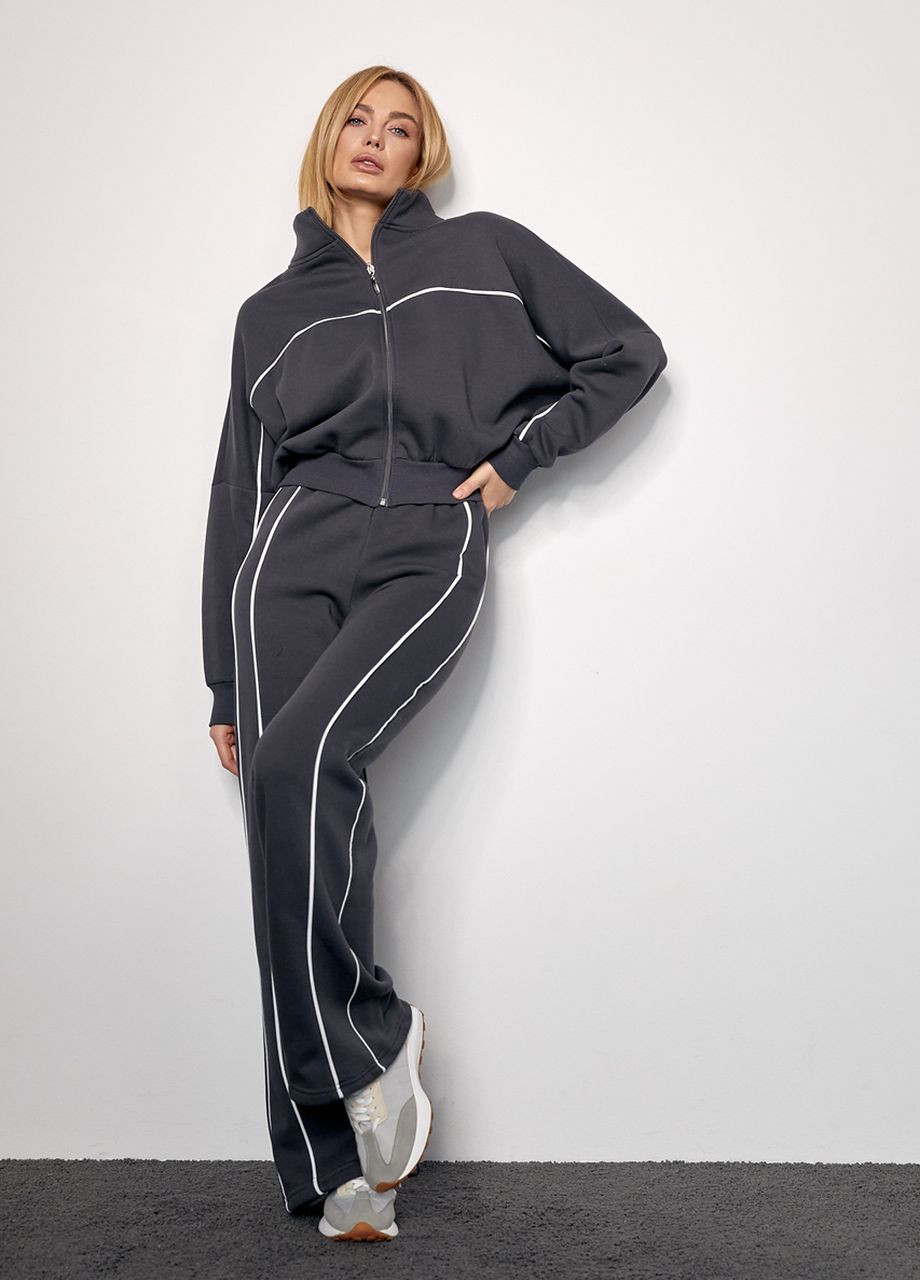 Утепленный женский спортивный костюм с акцентными полосками - темно-серый Lurex (275868123)