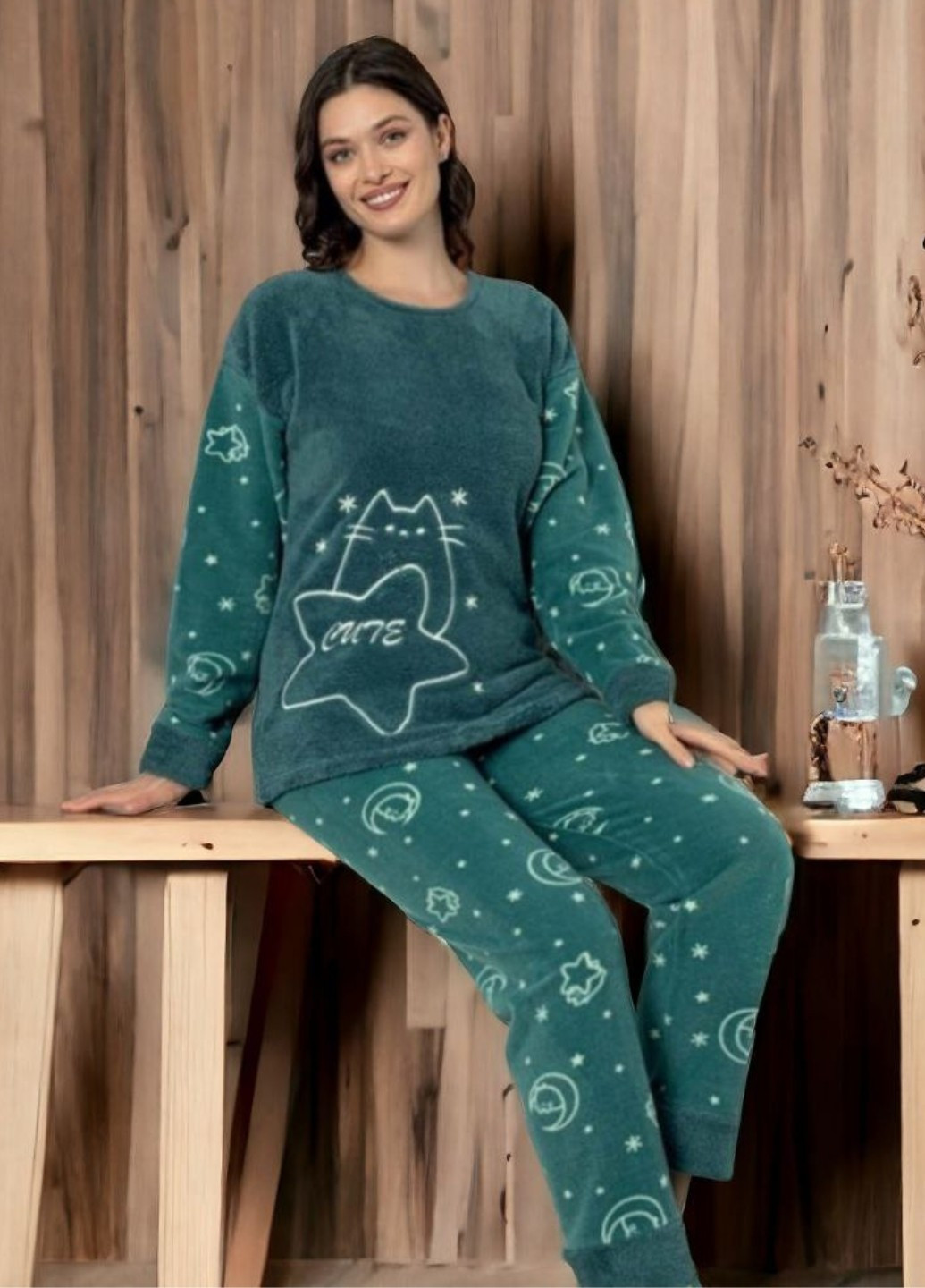 Женский флисовый домашний костюм пижама с длинным рукавом Cute Home LINDROS (273169613)