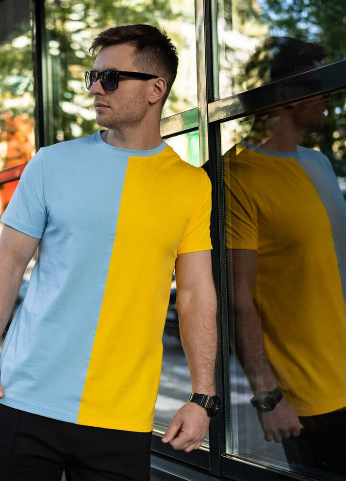 Голубая футболка segmentation в2 желто-голубой Pobedov