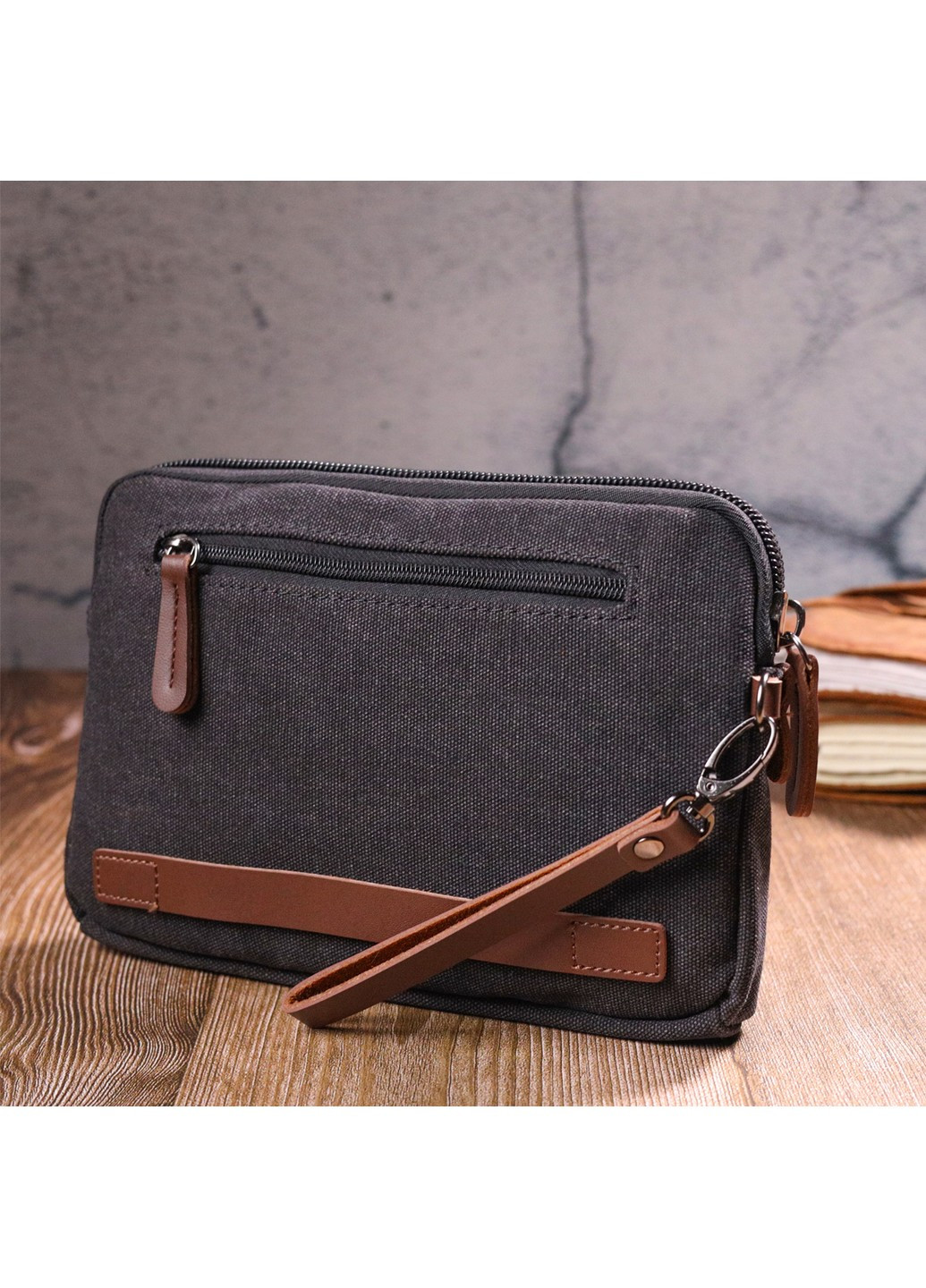 Удобная мужская барсетка текстильная 21258 Черная Vintage (258267907)