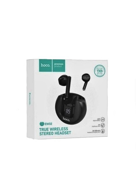 Бездротові навушники (TWS, Bluetooth 5.3, LED дисплей, зарядний чохол) - Чорний Hoco ew32 gentle (257623872)