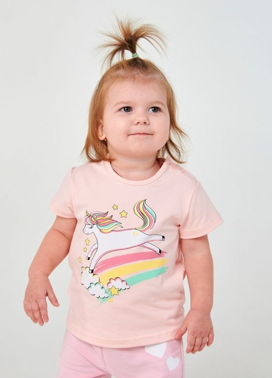Розовая детская футболка | 95% хлопок | демисезон | 80, 86 | рисунок единорог розовый Smil