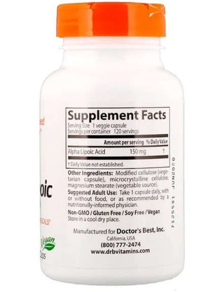 Alpha-Lipoic Acid 150 mg 120 Veg Caps DRB-00104 Doctor's Best (256725055)