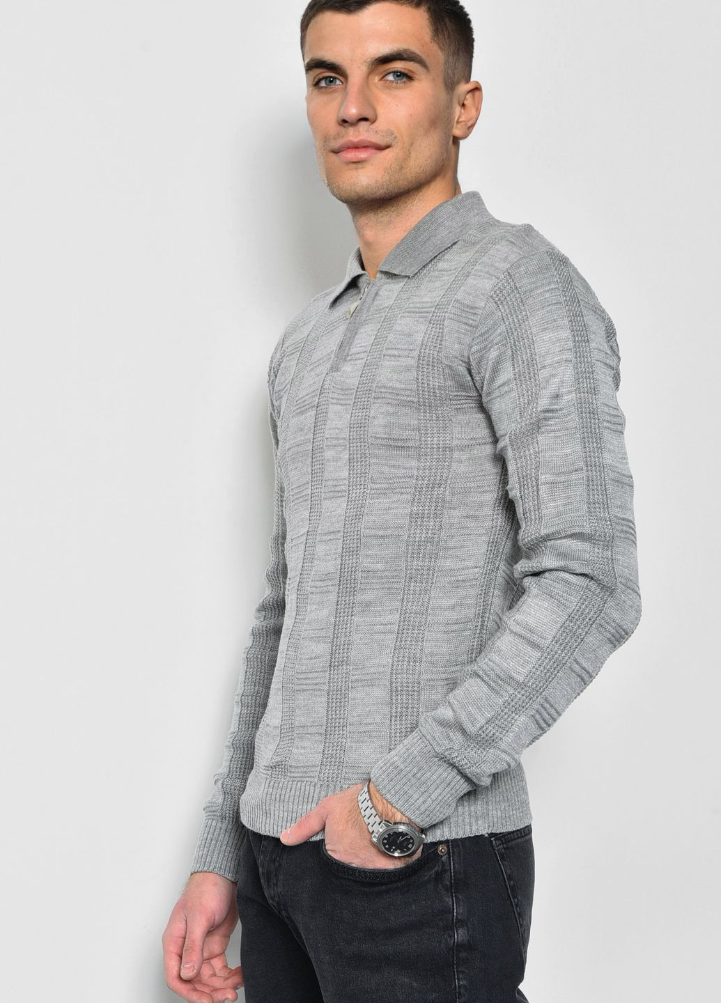 Серый демисезонный свитер мужской однотонный серого цвета пуловер Let's Shop