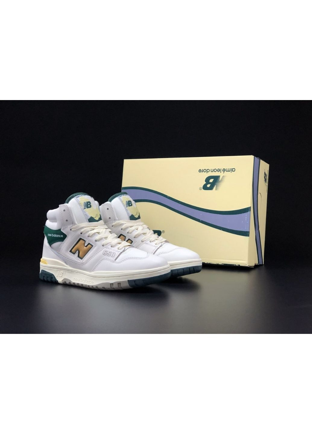 Білі Осінні чоловічі кросівки білі із зеленим\жовті «no name» New Balance 650