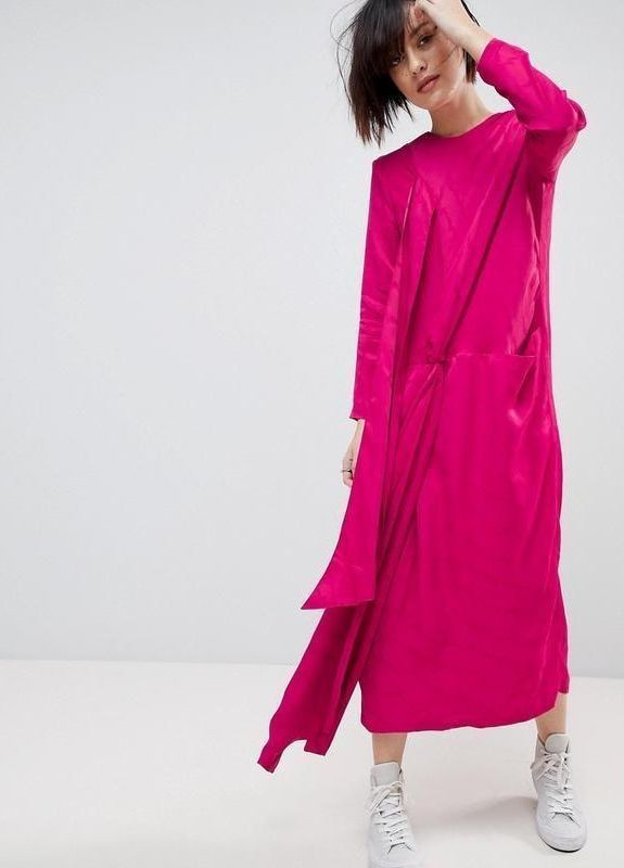 Фуксиновое (цвета Фуксия) платье миди цвета фуксия Asos