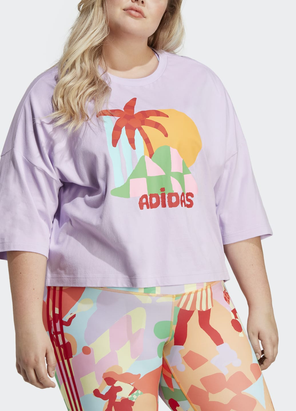 Фіолетова всесезон футболка x farm rio graphic (plus size) adidas