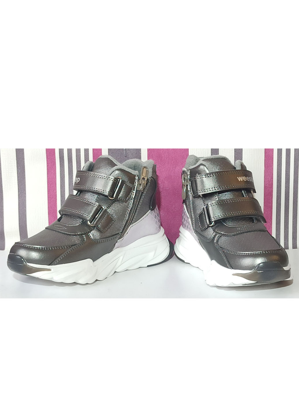 Серебряные повседневные осенние детские демисезонные ботинки для девочки утепленные на плюше 65661тн серебряные Weestep