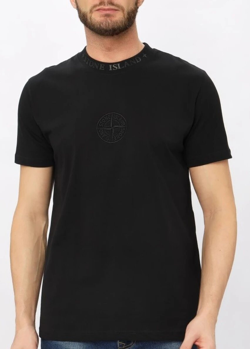 Черная футболка мужская с коротким рукавом Stone Island