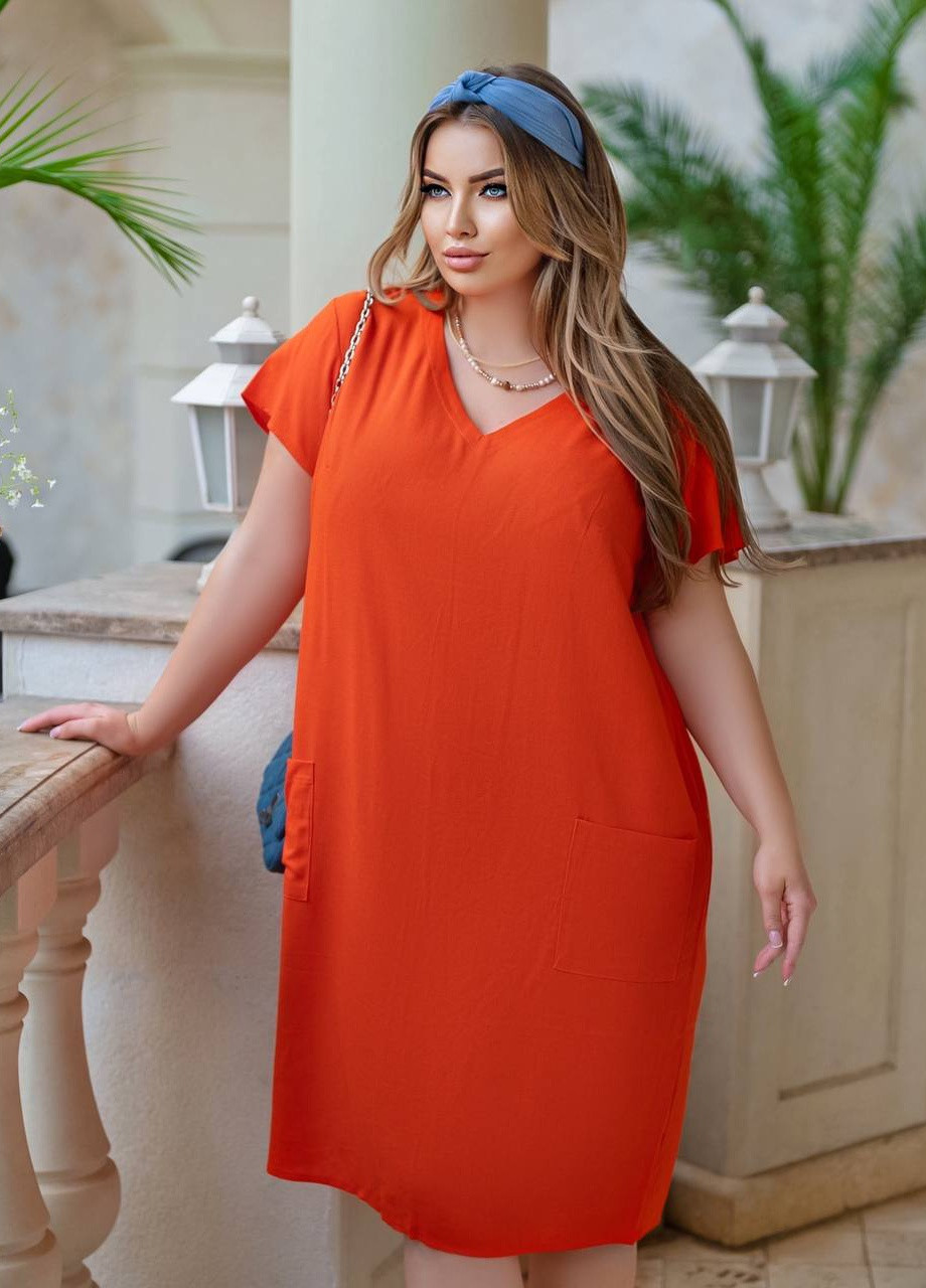 Оранжевое женское платье с карманами цвет оранж 437268 New Trend