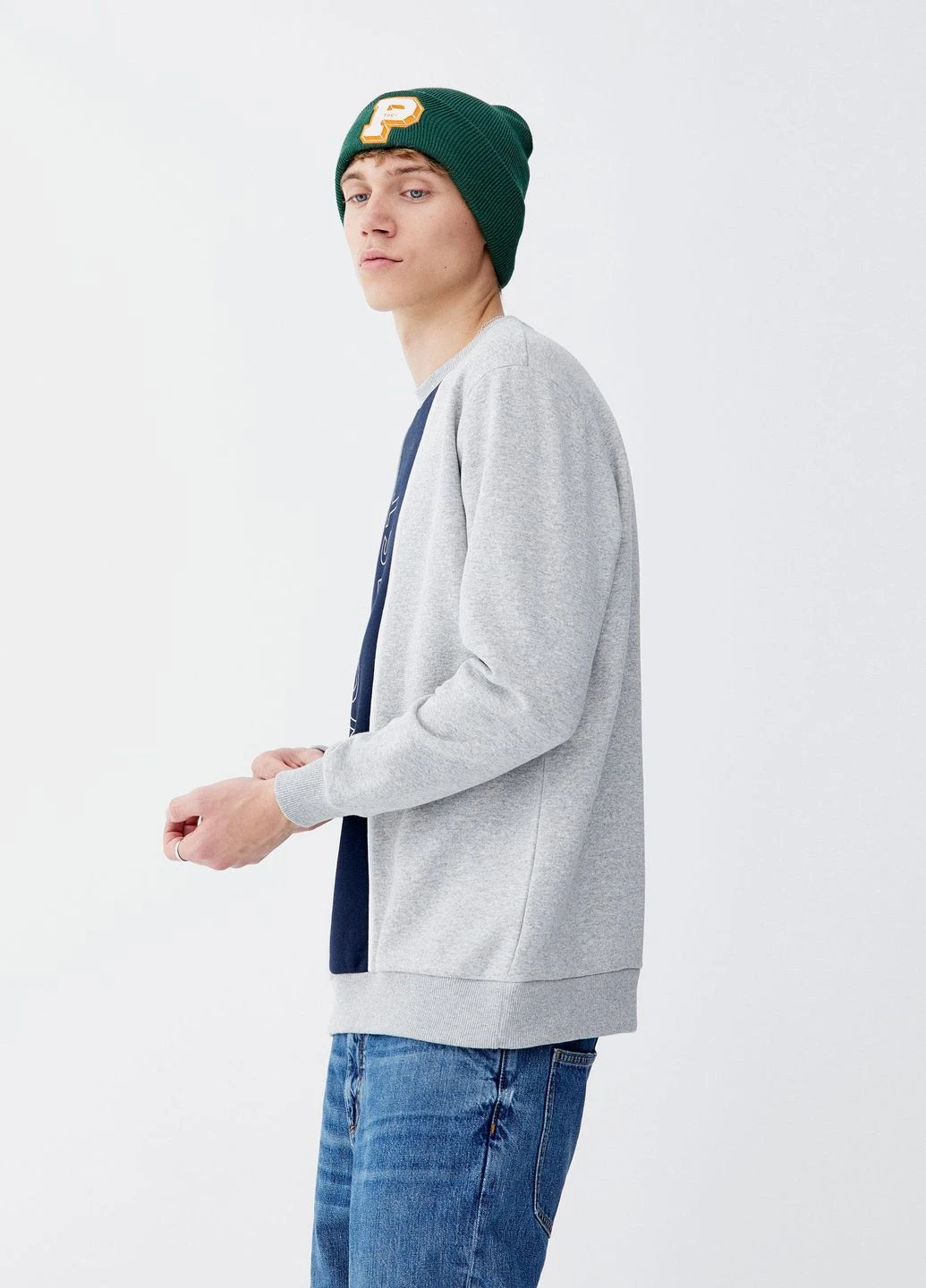 Серый свитшот,серий темно-синий, Pull & Bear (263347552)