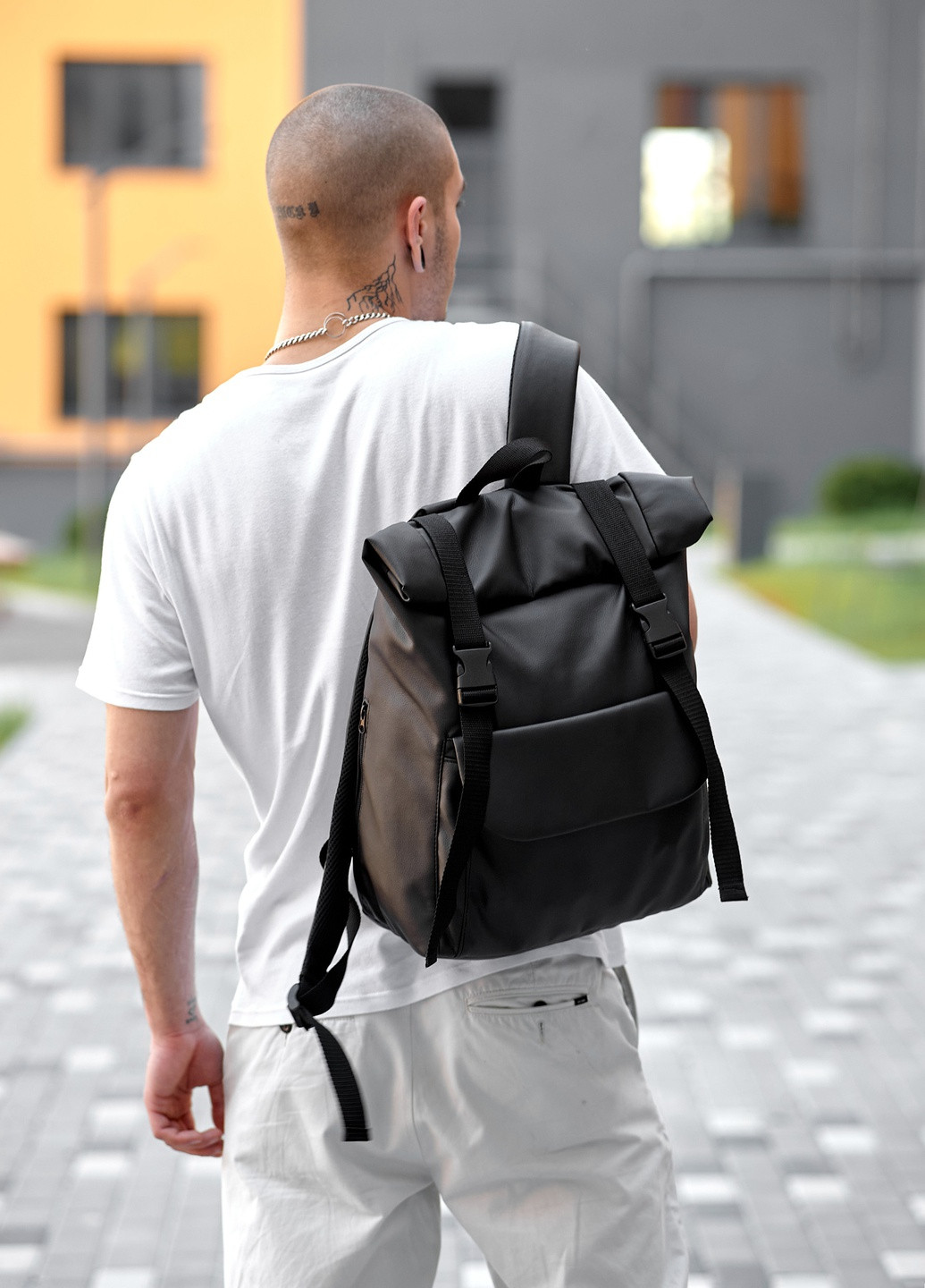 Чоловічий рюкзак ролл RollTop Milton чорний з клапаном Sambag (259300122)