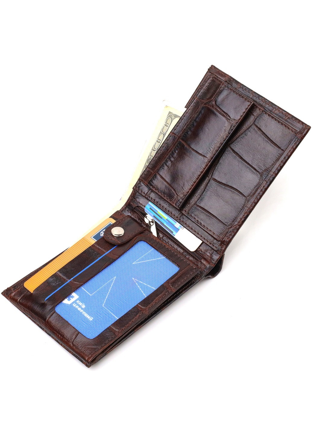 Модный горизонтальный мужской бумажник среднего размера из натуральной кожи 21865 Коричневый Canpellini (259874059)