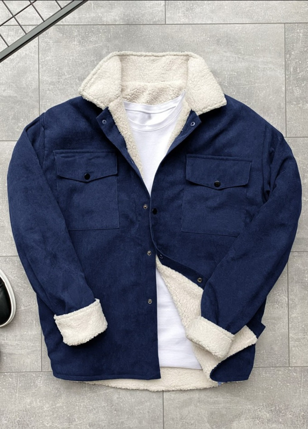 Темно-синя куртка типу oversize на хутрі ShopnGo