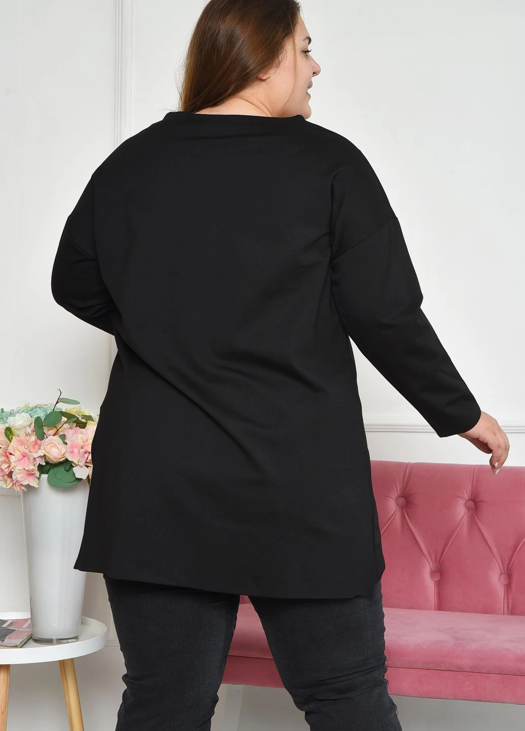 Кофта женская батальная черного цвета размер 54-56 Let's Shop (260084291)