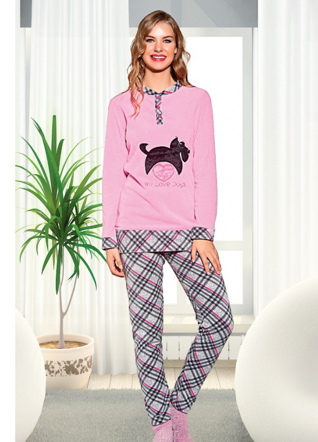 Розовая всесезон домашняя одежда - набор 15680 l кофта + брюки Lady Lingerie