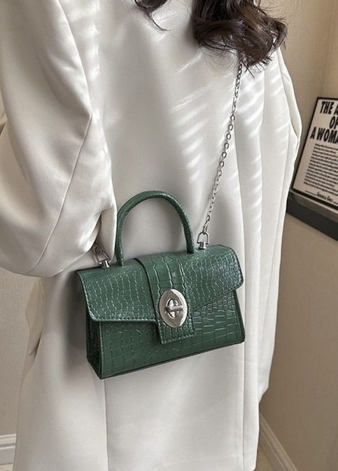 Женская классическая сумка 305 кросс-боди рептилия через плечо зеленая No Brand (276254378)