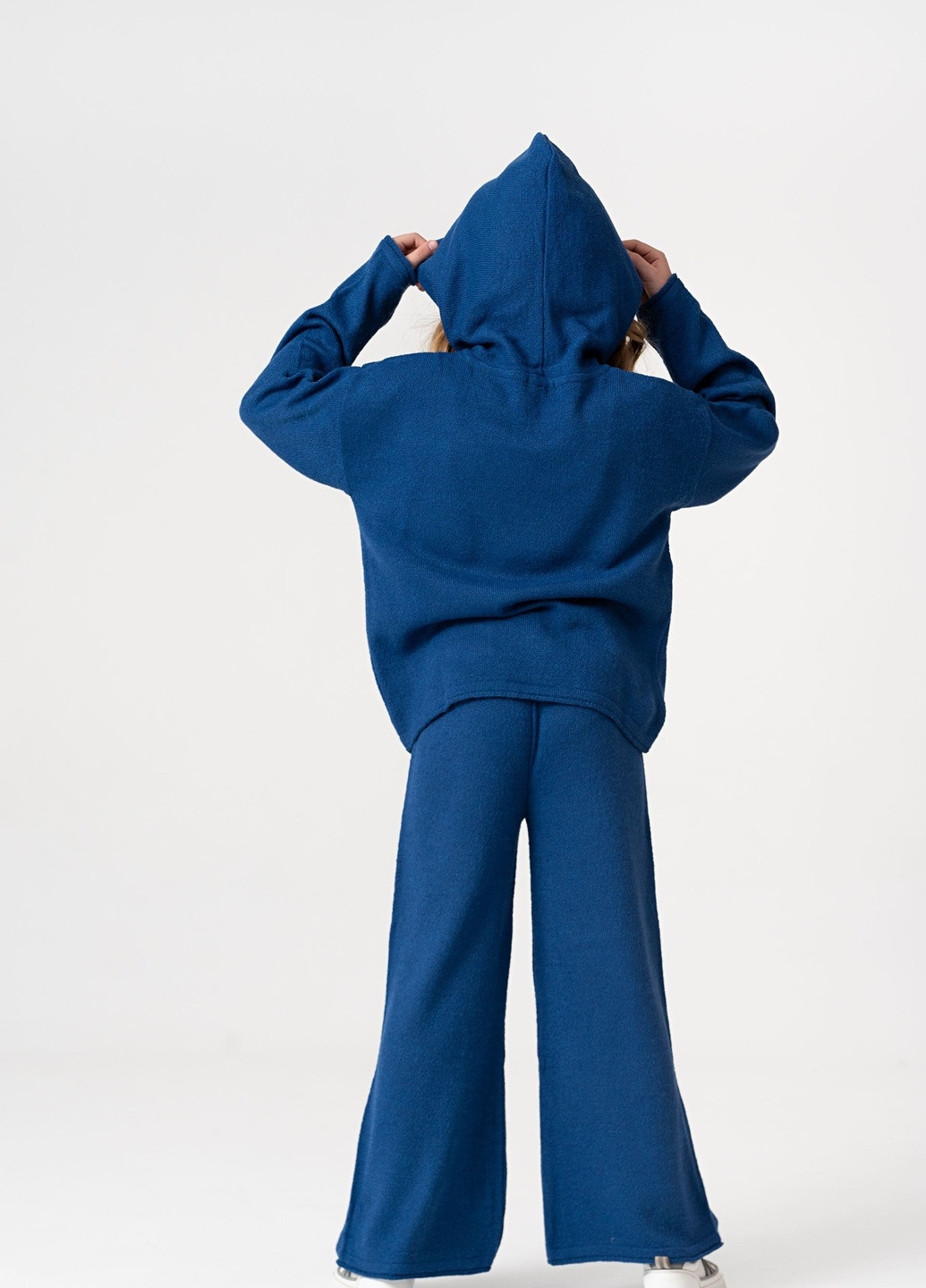 Синий демисезонный костюм синий с капюшоном, вязаный трикотаж брючный Yumster