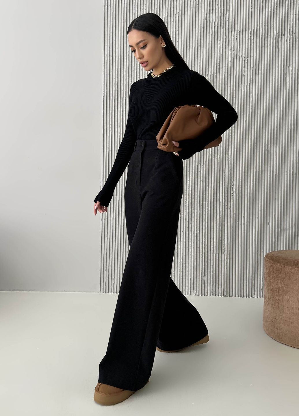 Черные повседневный, кэжуал зимние палаццо брюки Jadone Fashion