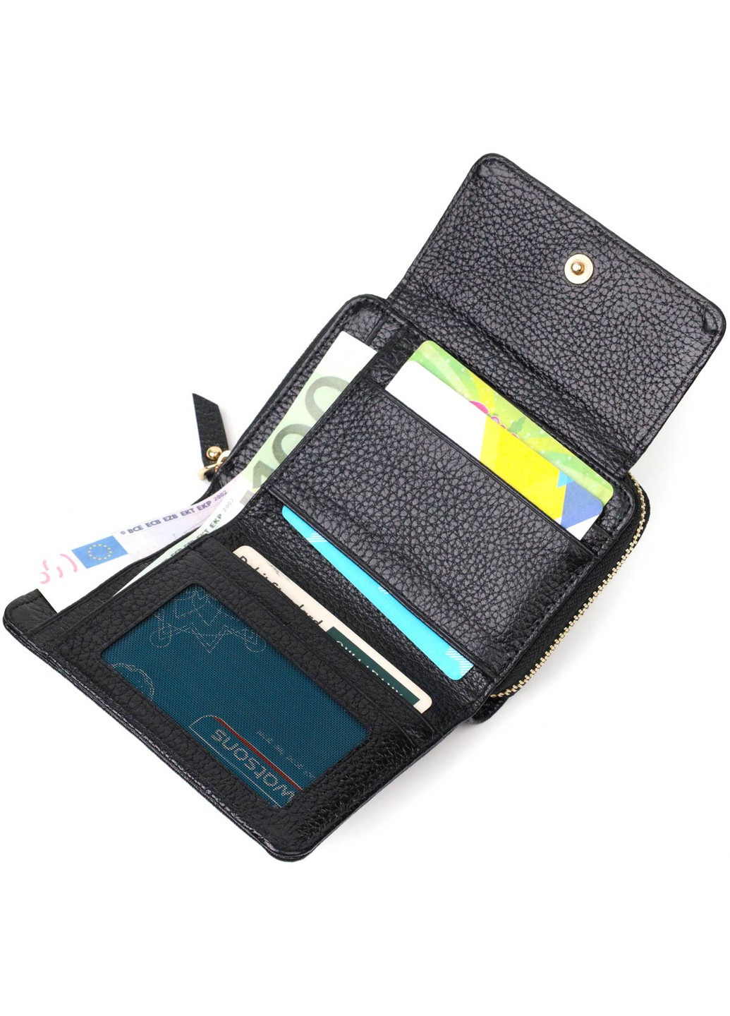 Стильный женский кошелек с вместительной монетницей на молнии из натуральной кожи 22012 Черный Tony Bellucci (262158023)