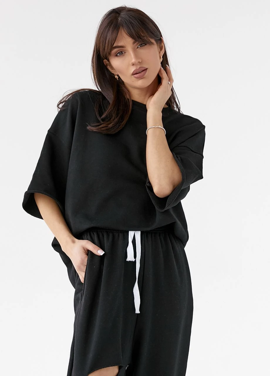 Вільний костюм із трикотажу з прорізом на джоггерах - чорний Lurex (262810001)