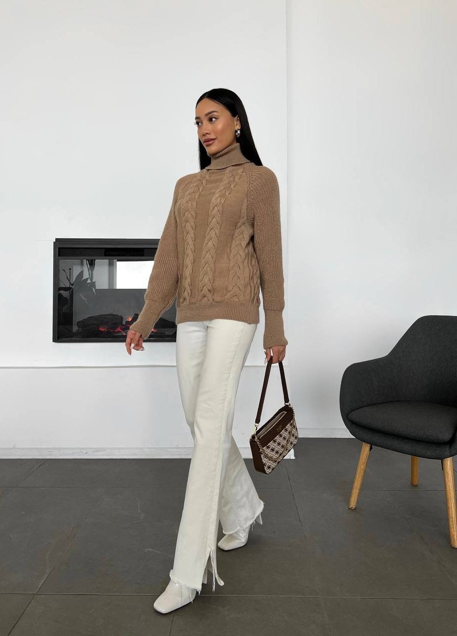 Женский вязаный свитер с объемными рукавами цвет кемел р.42/46 443577 New Trend (266901816)