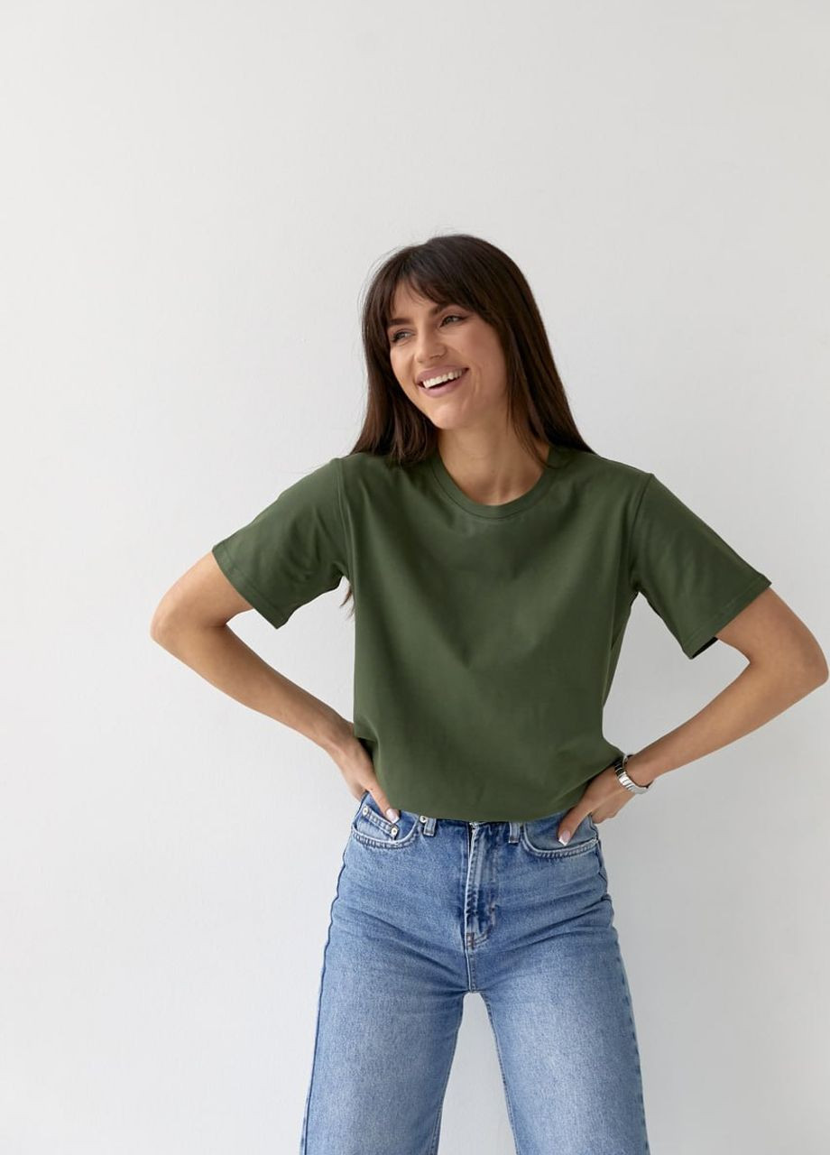 Хакі (оливкова) жіноча базова футболка колір хакі р.xxl 438019 New Trend