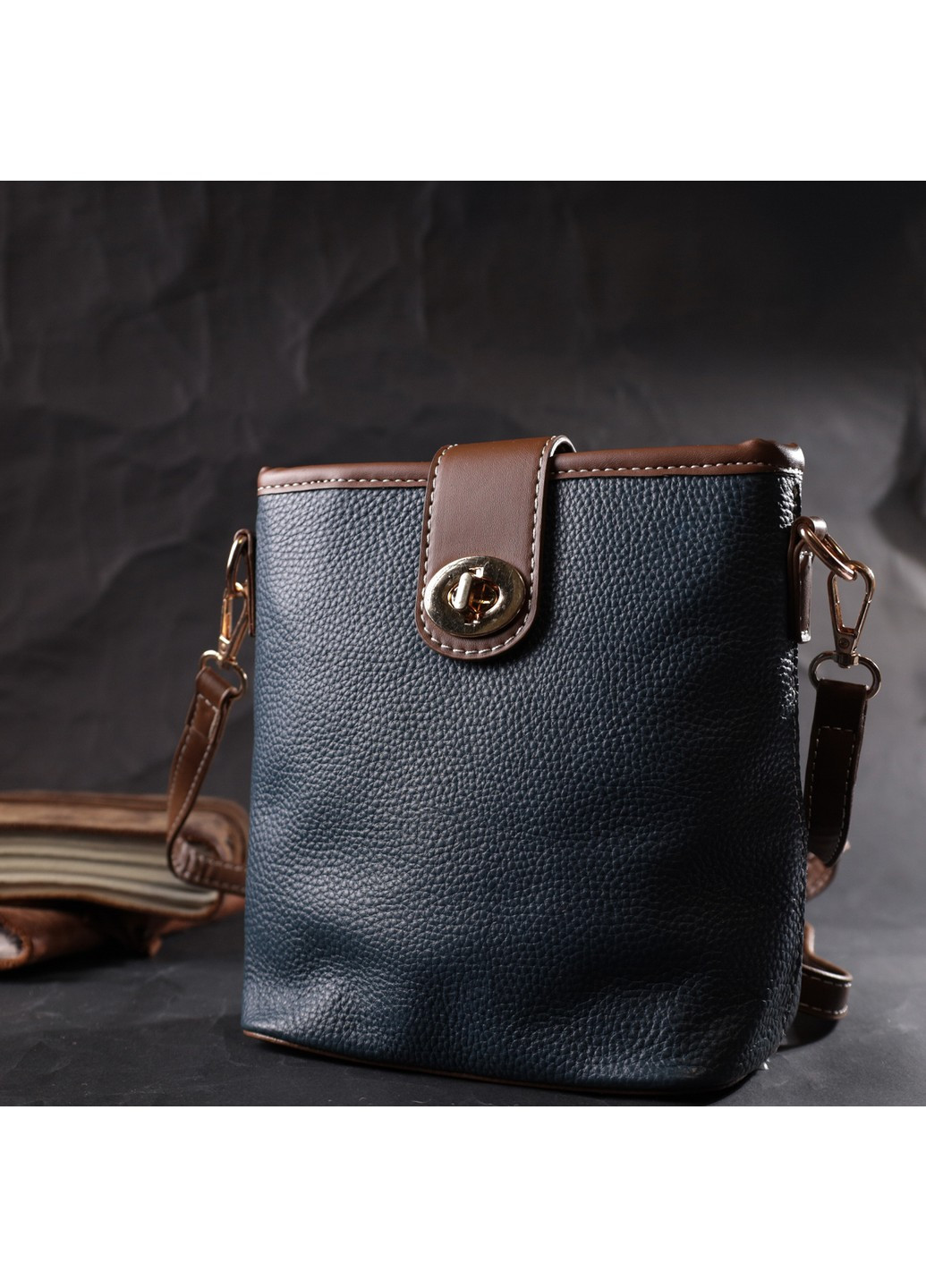 Симпатичная сумка для женщин на каждый день из натуральной кожи 22346 Синяя Vintage (276457655)
