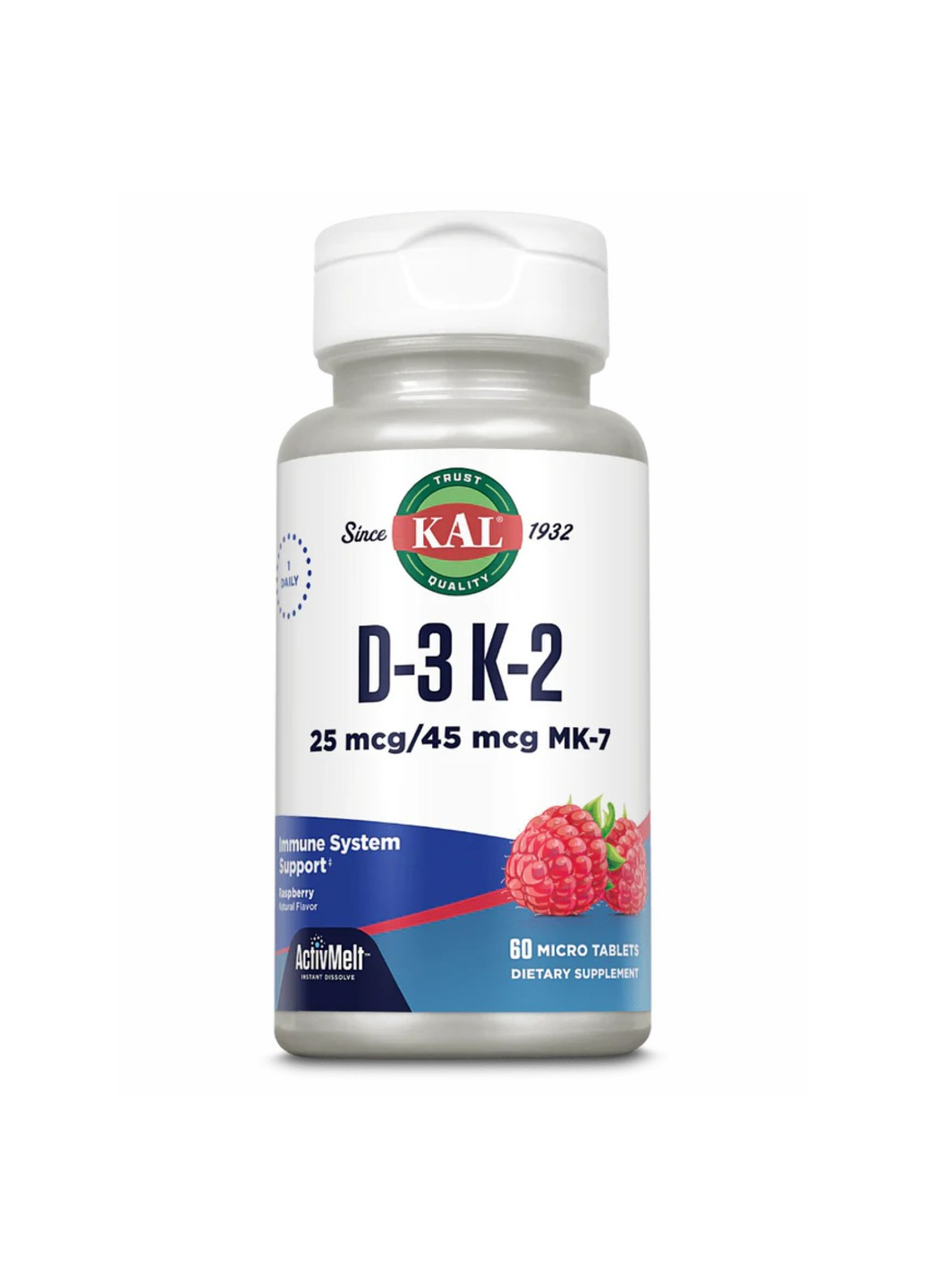 Вітаміни Д3 та К2 D3 & K2 25мкг - 60 таб Малина KAL (271822992)